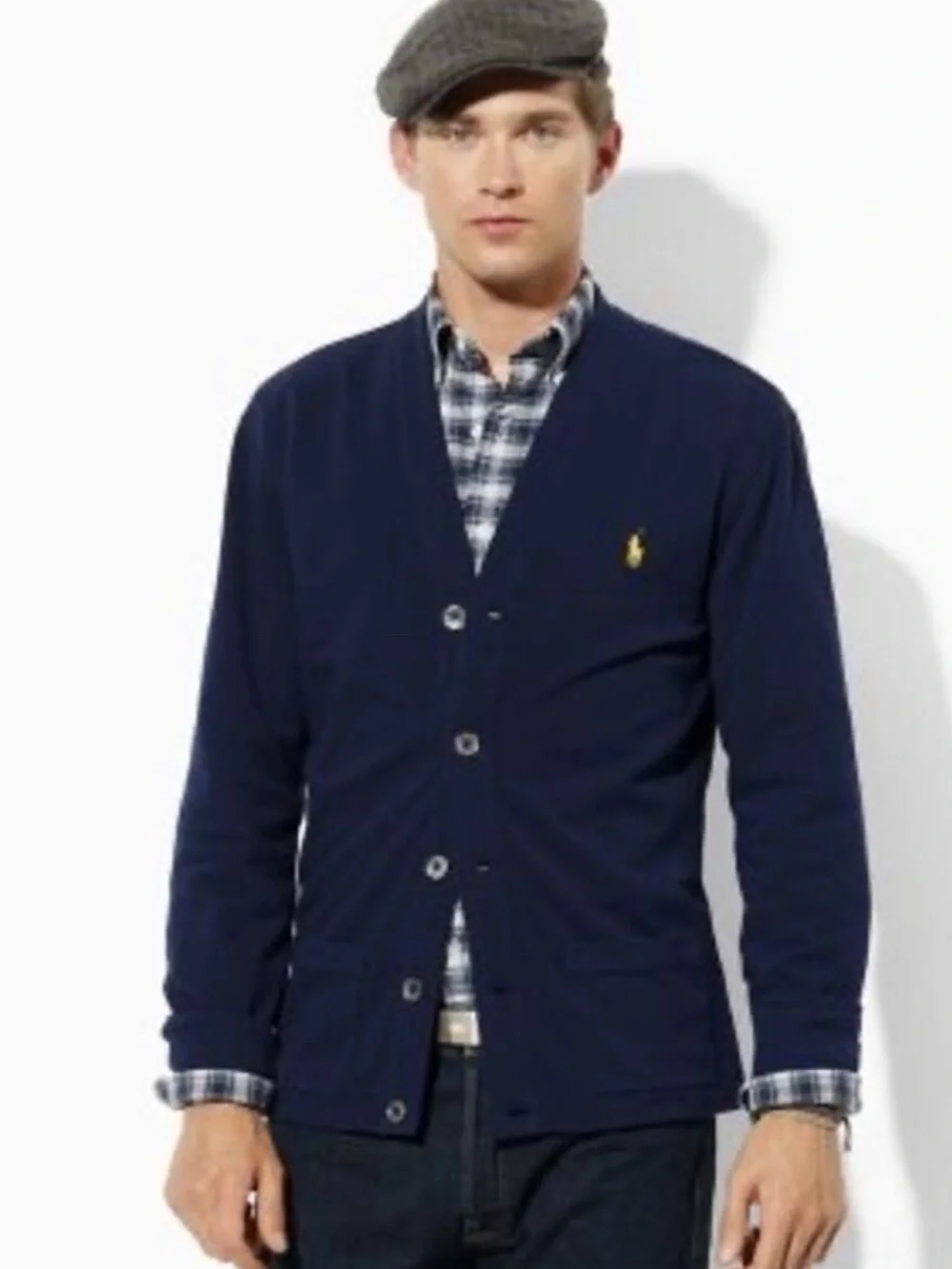 Polo Golf Ralph Lauren Vintage Cardigan Sweater Navy Blue Alpaca Men's Size M